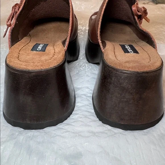Vintage 90’s Candie's Brown Leather Platform Clogs Wood Heel Boho NWOT Size 6 - Picture 11 of 16
